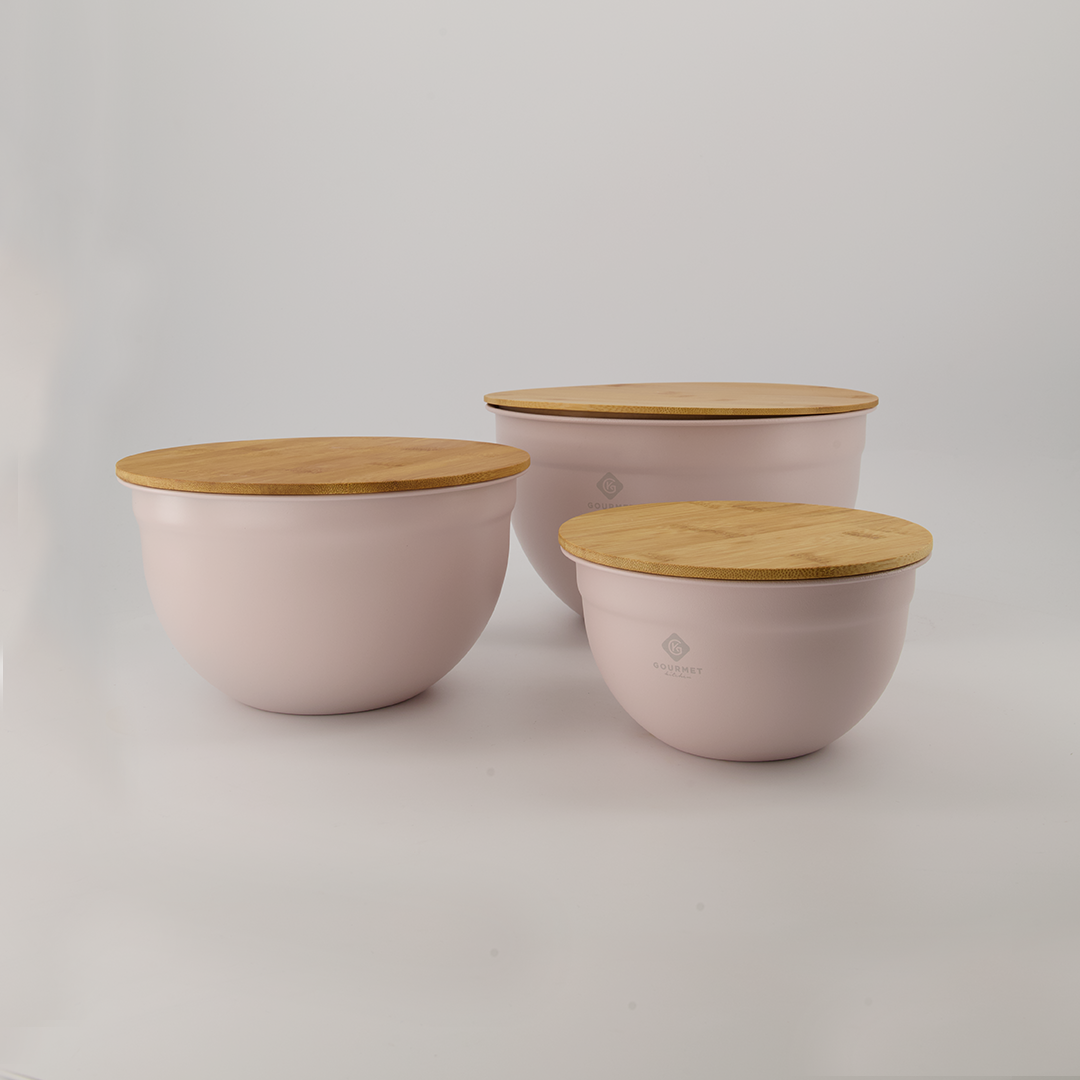 Gourmet Art 3-Piece Latte Melamine Mixing Bowl, Pink