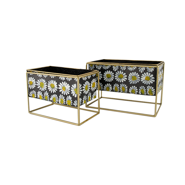 Daisy Rectangle Metal Planter - Set of 2 (7890-JM2536-S2)
