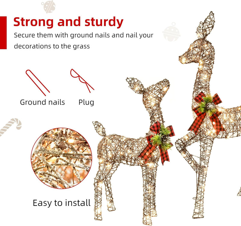 Hoyechi - 3 Piece Rattan Deer Family (3PC-DEER)