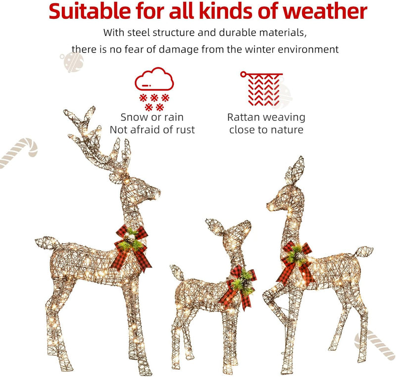 Hoyechi - 3 Piece Rattan Deer Family (3PC-DEER)