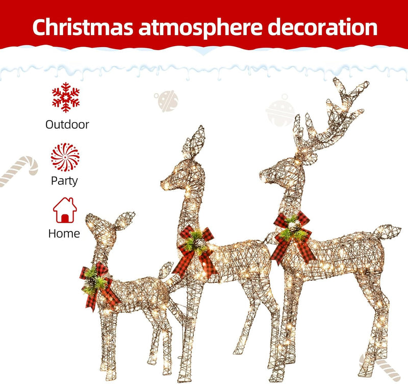 Hoyechi - 3 Piece Rattan Deer Family (3PC-DEER)