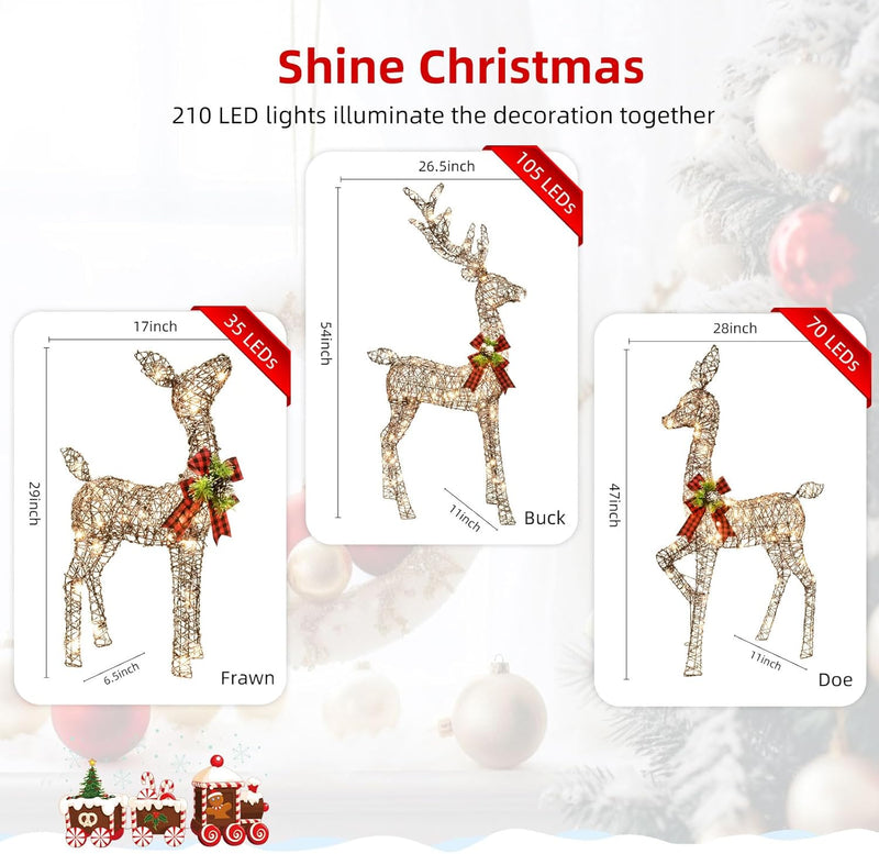 Hoyechi - 3 Piece Rattan Deer Family (3PC-DEER)