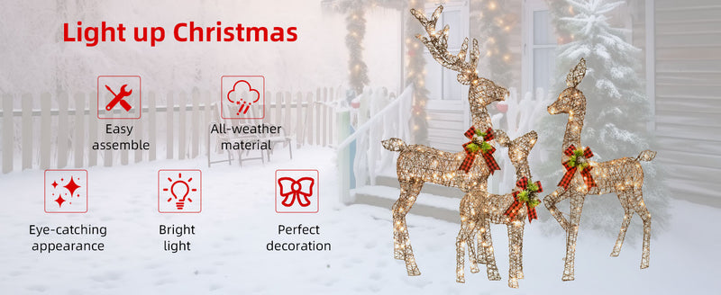 Hoyechi - 3 Piece Rattan Deer Family (3PC-DEER)