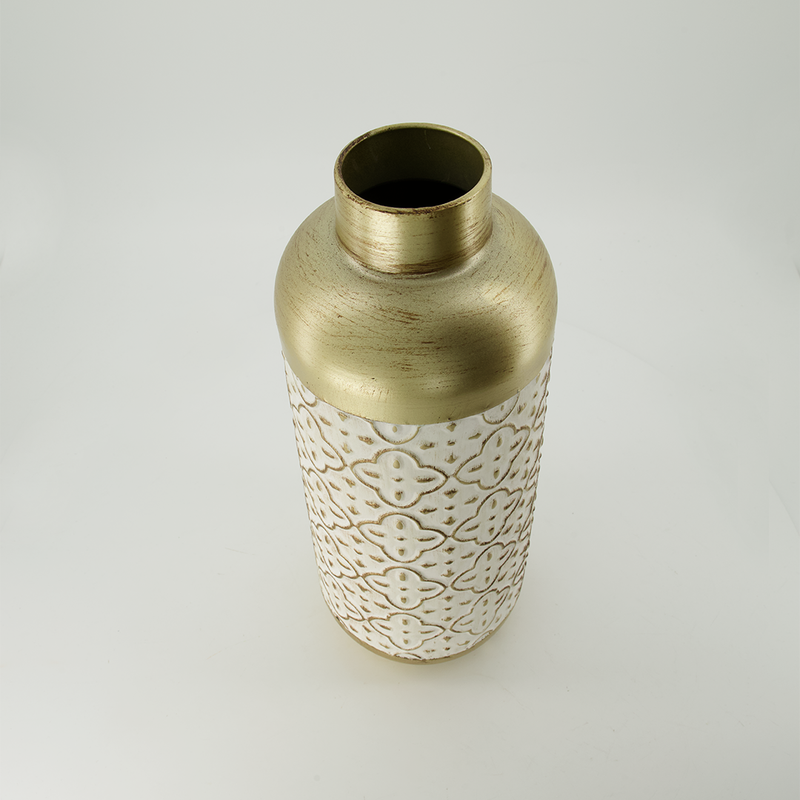Gold & White Tall Metal Vase (7808-NM8213-0L)