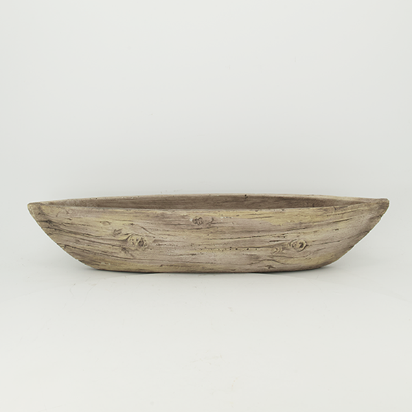 Plant Bowl Oval Concrete Boat Wood Design (2231-LM3608-0L)