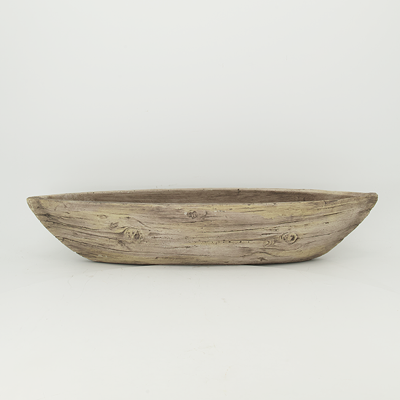 Plant Bowl Oval Concrete Boat Wood Design (2231-LM3608-0L)