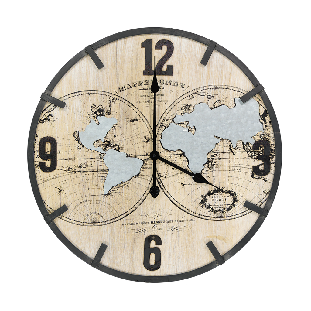 Henz Map Clock World Map Wall Clock (7196-KM7165-CK)