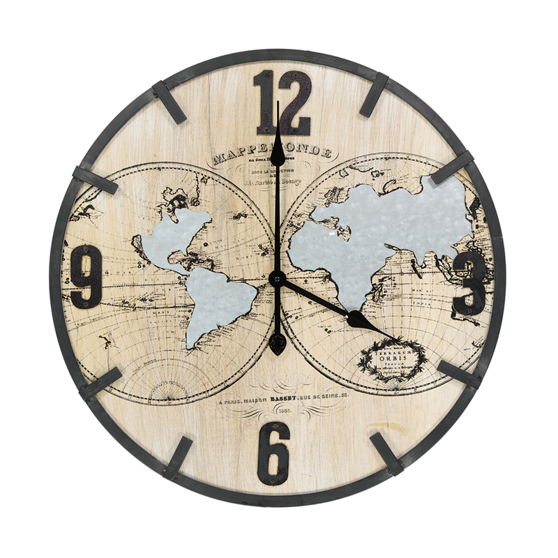 World Map Wall Clock (7196-KM7165-CK)