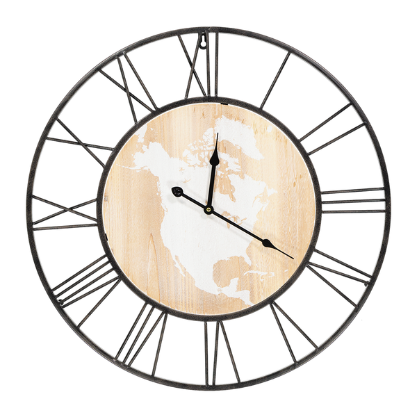World Map Roman Numbers Wall Clock (7199-JM9006-CK)