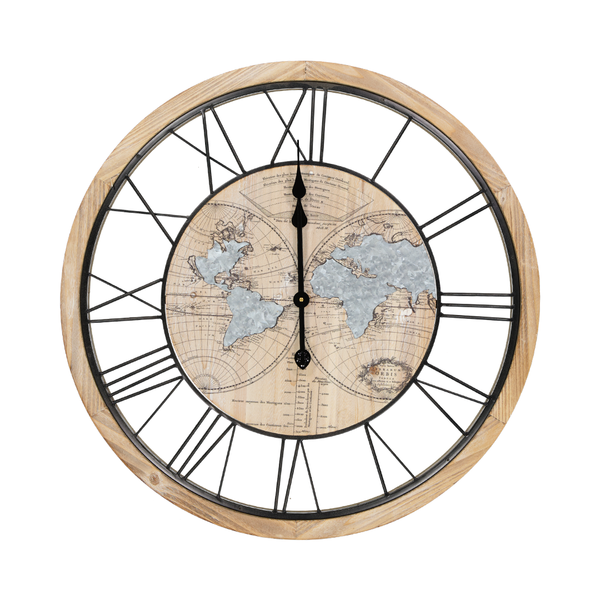 World Map Wall Clock With Frame (7199-LM3802-CK)