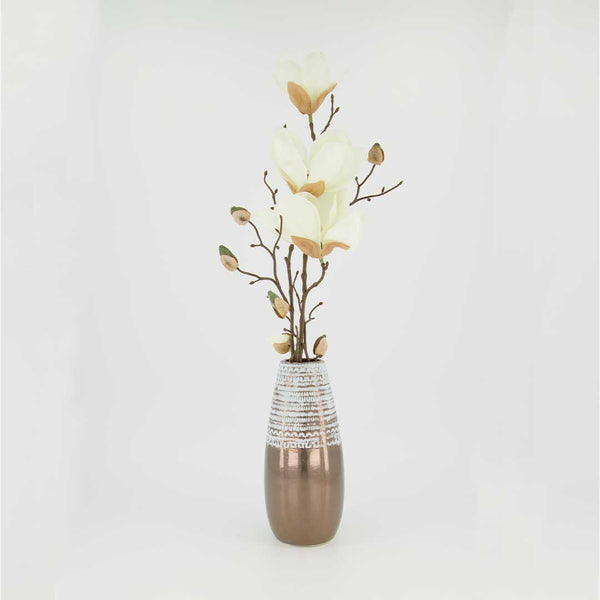 Abi Gold & White Cylinder Ceramic Vase -Small (2929-EM1527-0S)