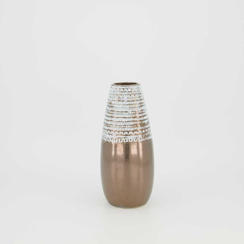 Abi Gold & White Cylinder Ceramic Vase -Small (2929-EM1527-0S)