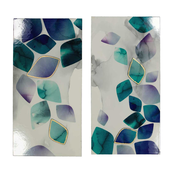 Blowing Blue Leaves Abstract Decor-Set of 2 (7168-EM0484-S2)