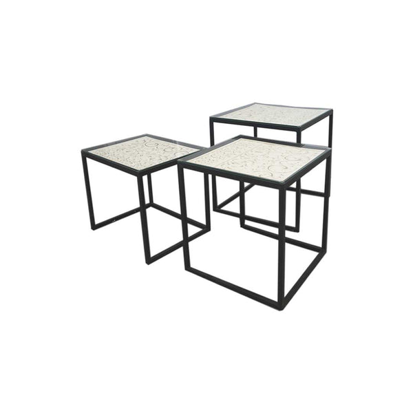 Floral Scroll Metal Nesting Tables - Set of 3 (9277-EM1148-S3)