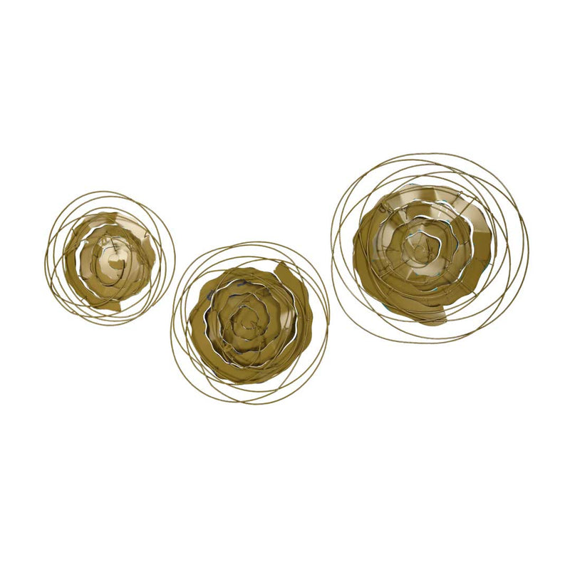 Flower On Metal Wire Wall Decor - Set of 3 (7890-HM8084-S3)