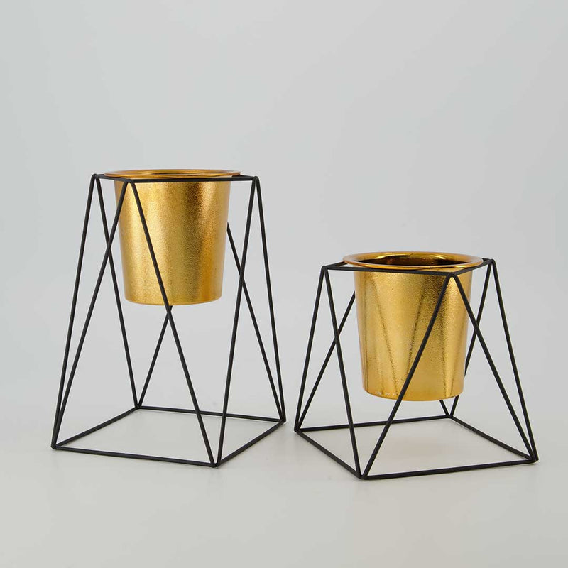 Homia Planter With Geometric Stand - S/2 (9761-GM3771-S2)
