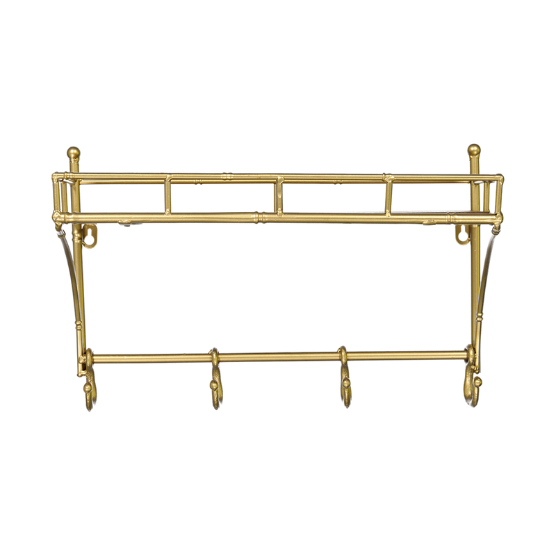 Keane Golden Metal Wall Shelf With 4 Hooks (7168-GM3844-00)