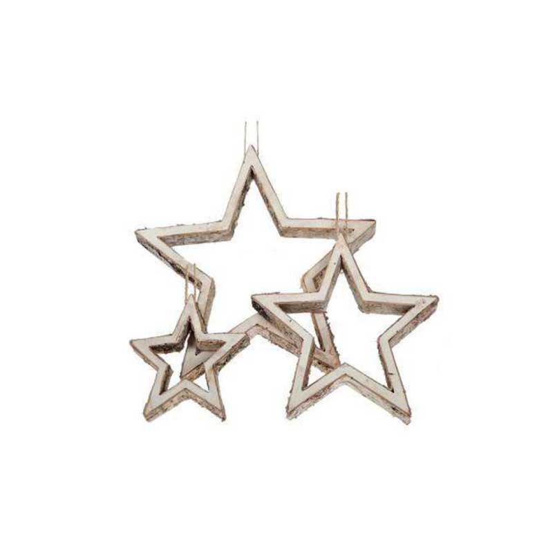 Birch Wooden Star Ornaments 3pc (M177-400310-S3)