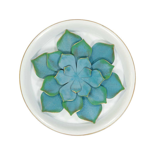 Teal Succulent On Plate (7399-EM0961-00)