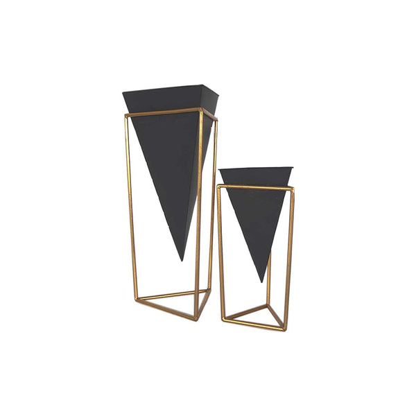 Triangle Plant Pot With Stand - Set of 2 (9642-GM3671-S2)