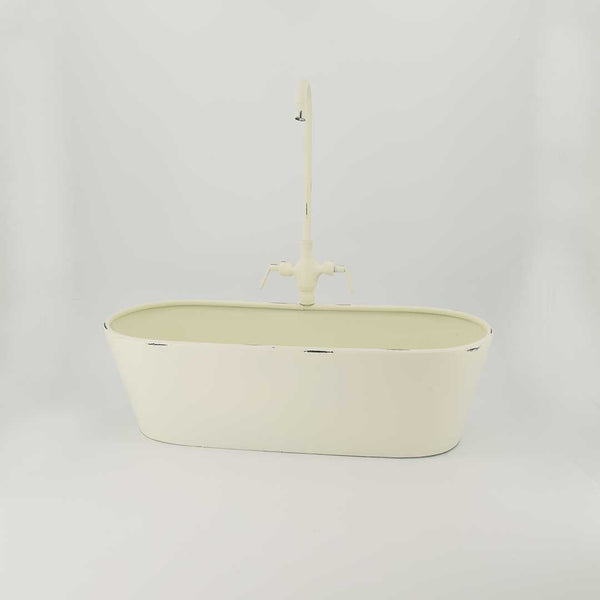 White Metal Bathtub Plant Holder (7603-EM1090-00)