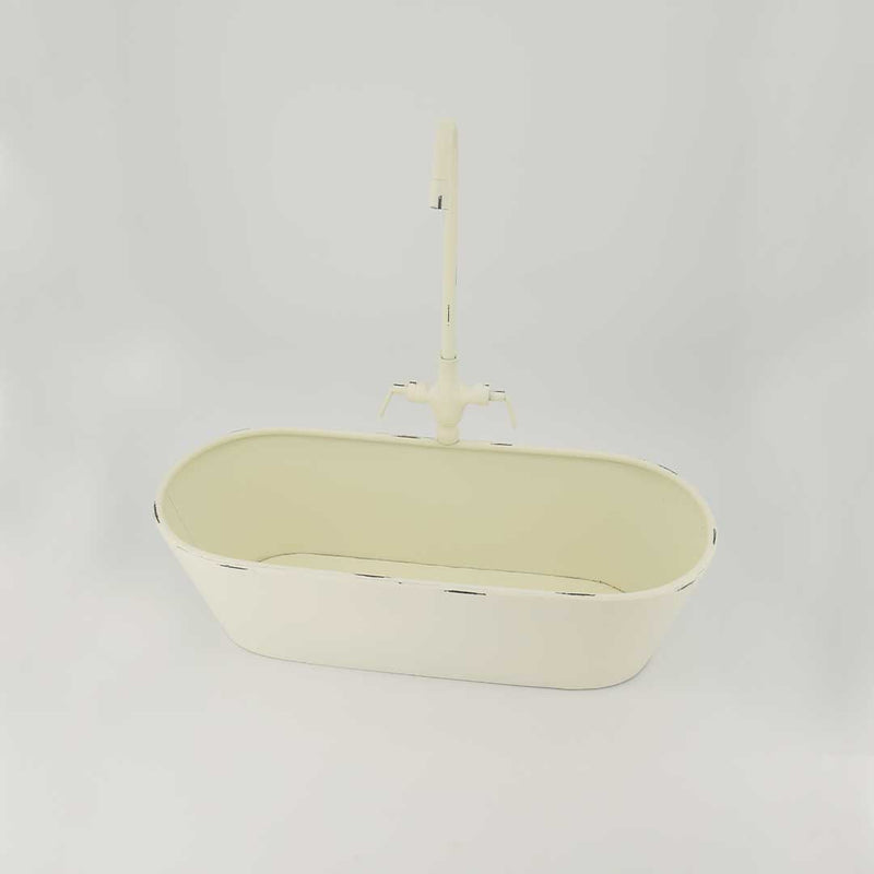 White Metal Bathtub Plant Holder (7603-EM1090-00)