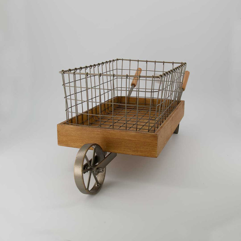 Wooden Wheelbarrow With Iron Wire Basket (9044-GM4478-00)