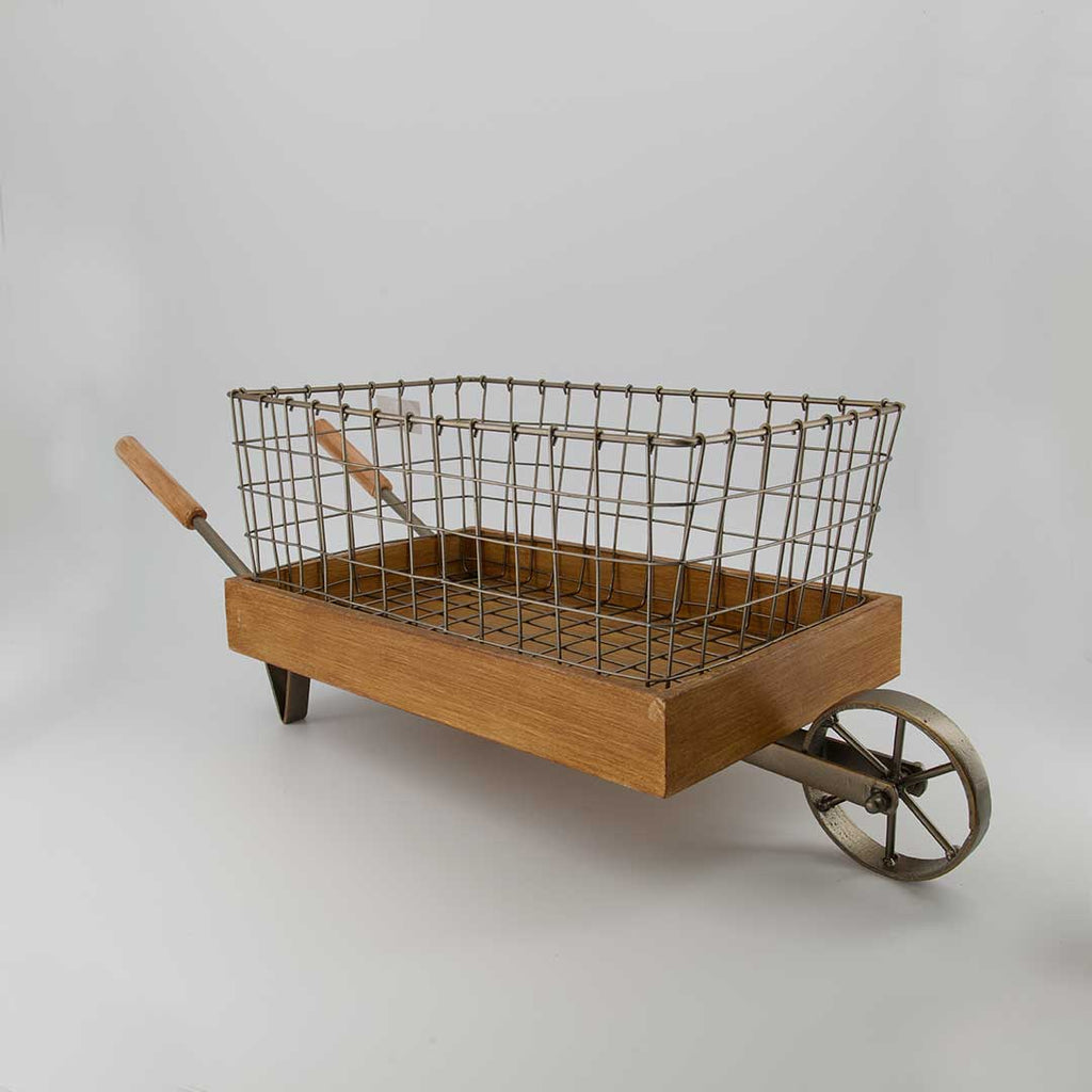 Wooden Wheelbarrow With Iron Wire Basket 9044 GM4478 00